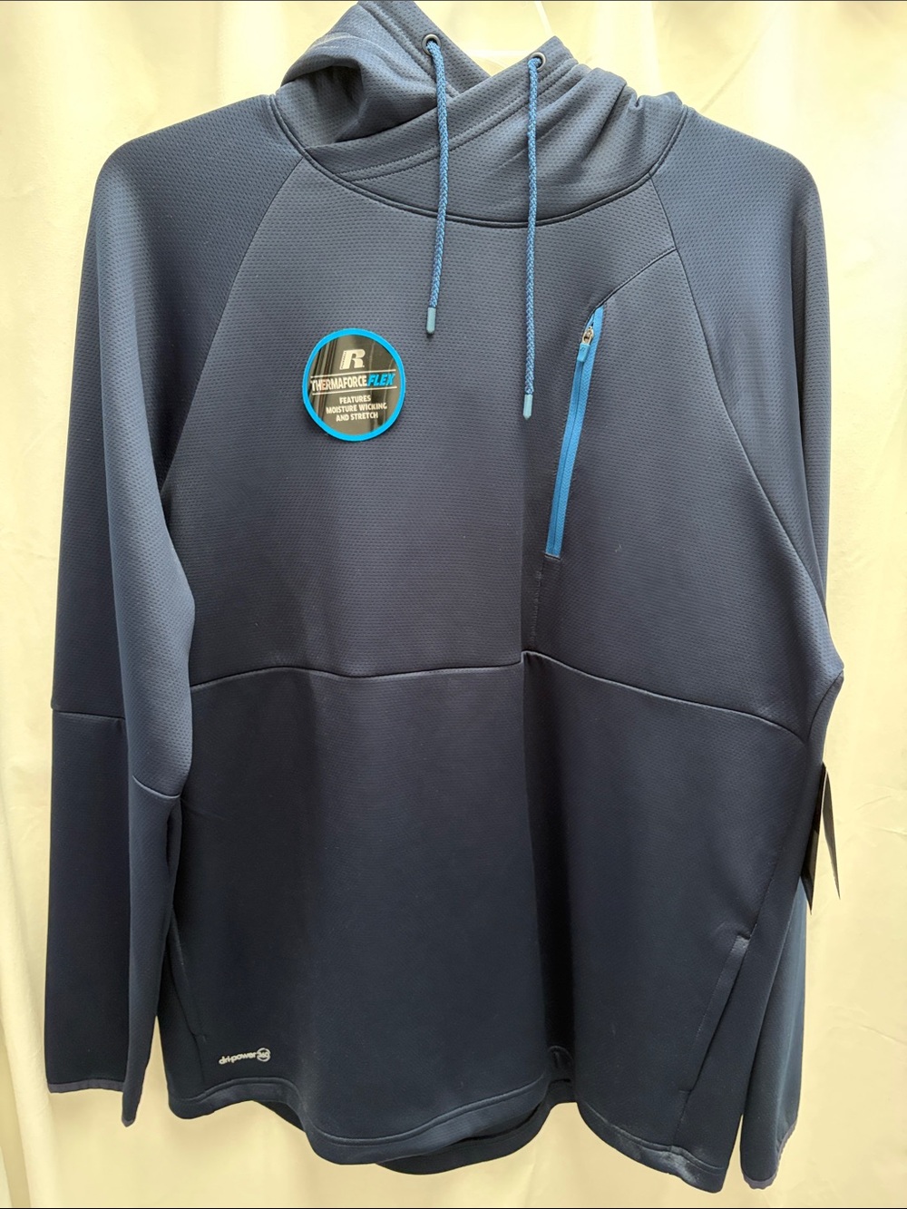 New Men's Russell Navy Performance Hoodie with Chest Zip Pocket L